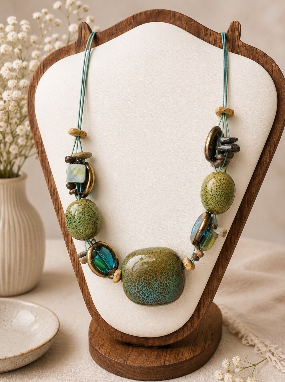 Premier Designs Ocean Girls Retired Necklace ceramic and glass beads